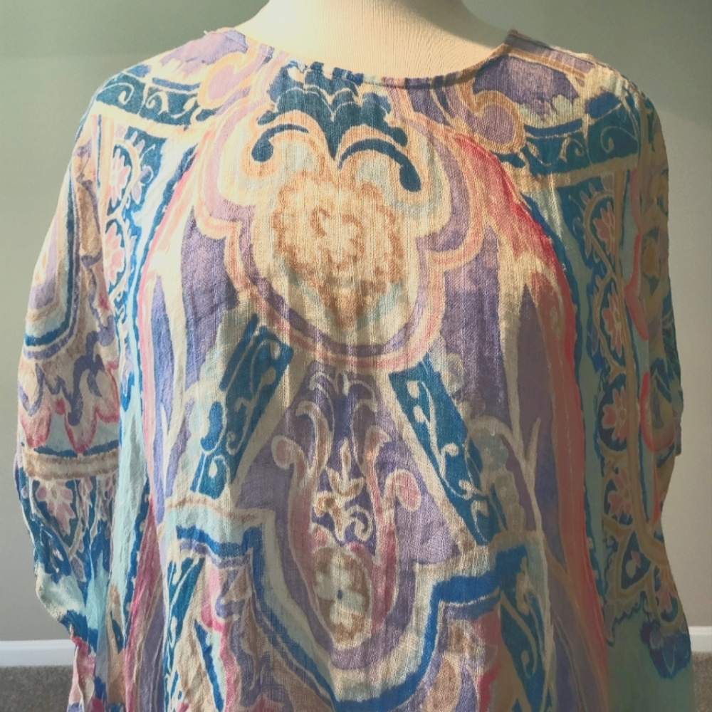 Chico’s – Multi Pastel (Teal, pink, purple, beige/natural) Top/Topper (Size S/M)